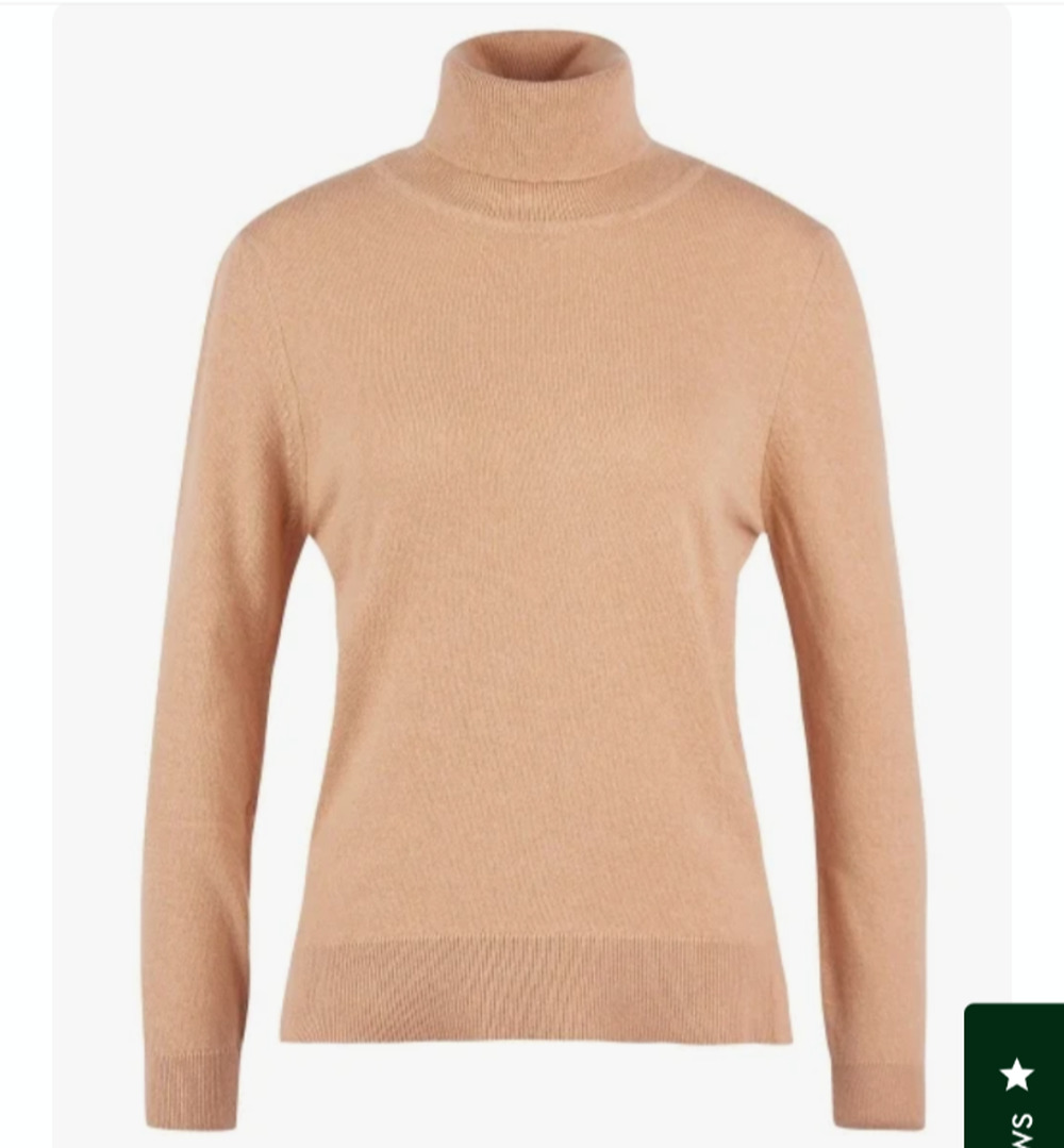 Barbour Women's Pendle Rollneck Camel Wool Blend Jumper w/ Tartan Elbow Patches